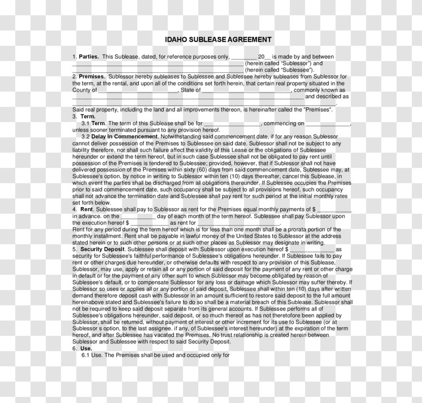 Document Template Rental Agreement Form Contract - Lease - Sublease Transparent PNG