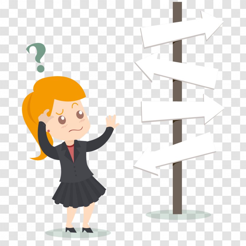 Email Gmail Scrum - Voicemail - Road Sign Before The Confused Business Woman Vector Transparent PNG