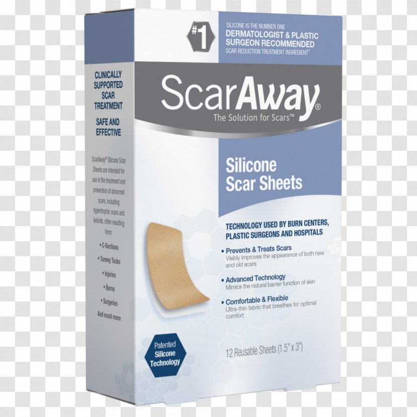 ScarAway Silicone Scar Sheets Hypertrophic Scaraway 1.5 X 3 Reusable Washable Keloid Transparent PNG