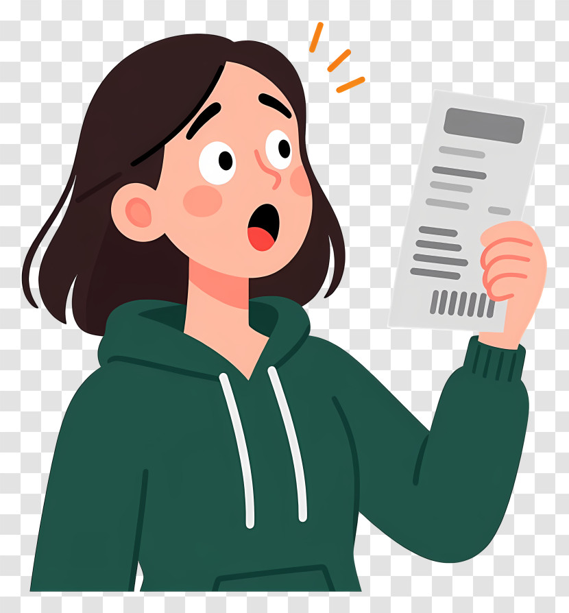 Cartoon Woman Surprised Bill - Shocked Woman Reading Receipt Transparent PNG