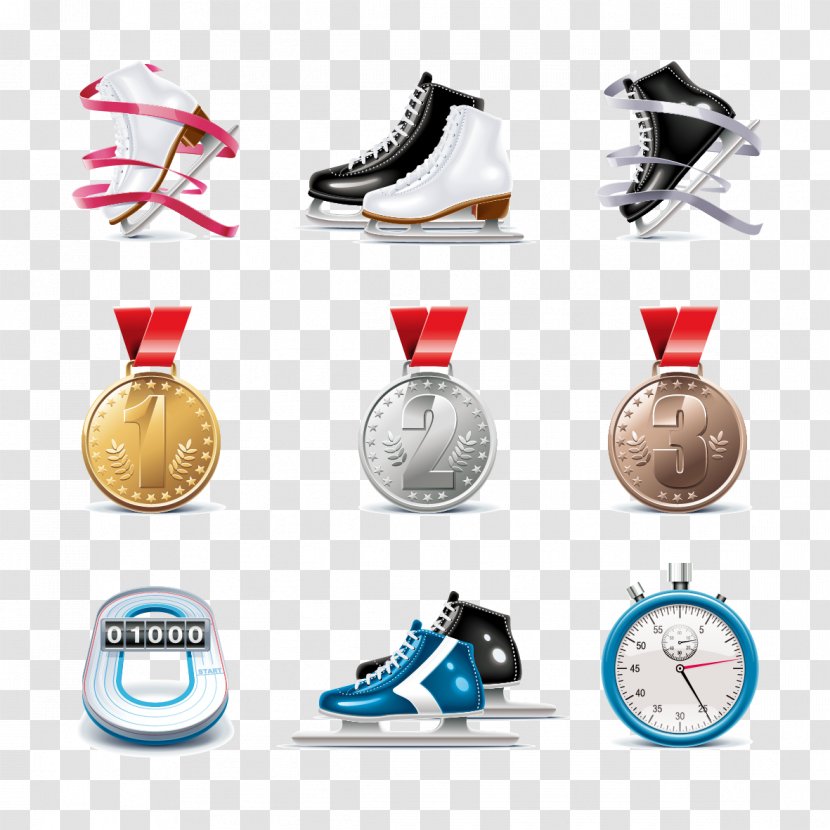 Ice Skating Olympic Medal Sport - Champion - Vector Skates And Medals Transparent PNG