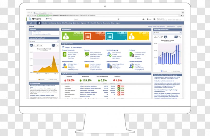 NetSuite Enterprise Resource Planning Dashboard Computer Software Non-profit Organisation - Cloud Computing Transparent PNG