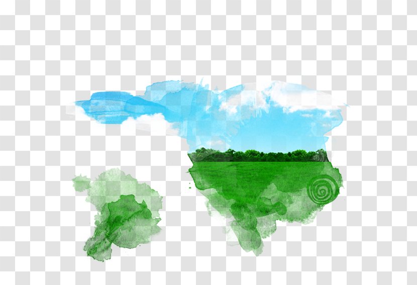 Green - Grass - Watercolor Sky Transparent PNG
