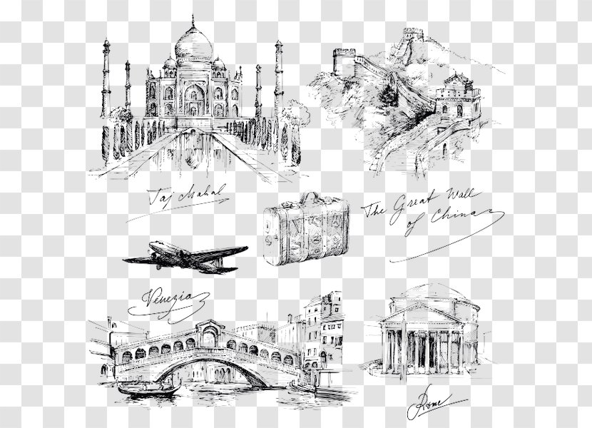 Drawing Collage City Travel Sketch - Facade Transparent PNG