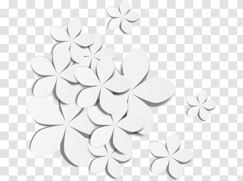 Vector White Paper Flowers - Monochrome - Black And Transparent PNG