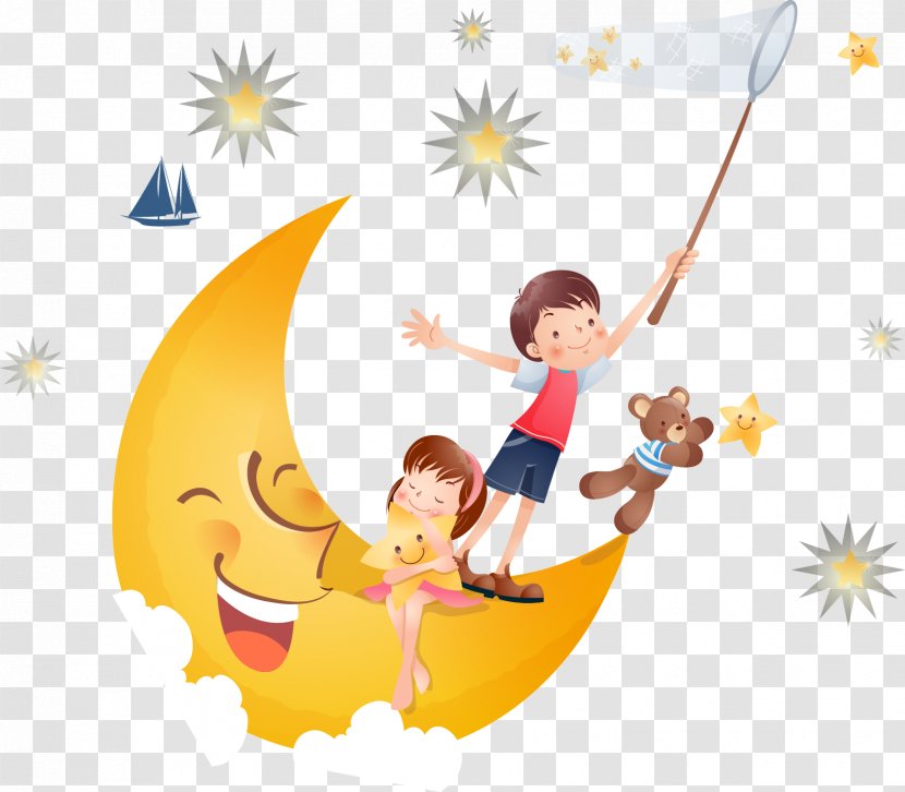 Euclidean Vector Computer File - Child - Yellow Moon Smiling Face Transparent PNG