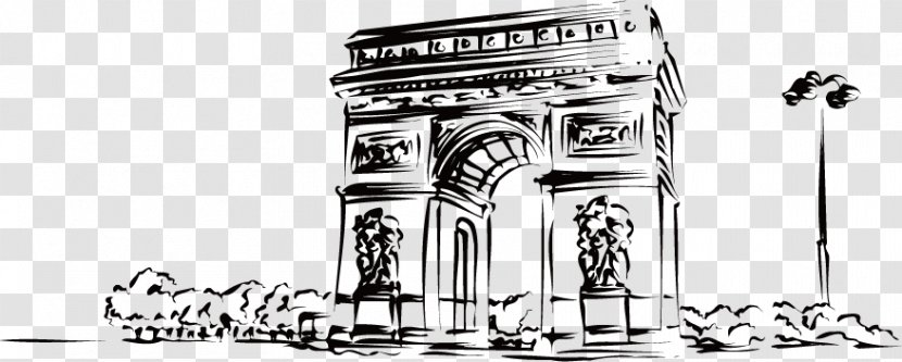 Arc De Triomphe Arch Of Triumph Architecture Monument - Black And White - Hand-painted City Building Transparent PNG