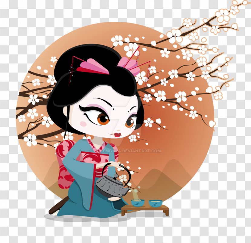 Geisha Visiting Card Character Clip Art - Cherry Blossom Transparent PNG