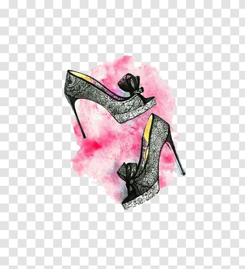 Chanel Court Shoe Watercolor Painting Drawing - Art - Lace High Heels Transparent PNG