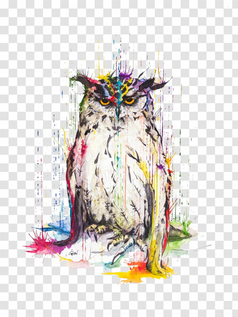 Great Horned Owl Watercolor Painting Art - Design Spray Transparent PNG