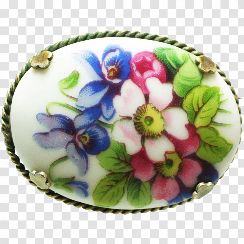 Limoges Ceramic Flower Brooch France Transparent PNG