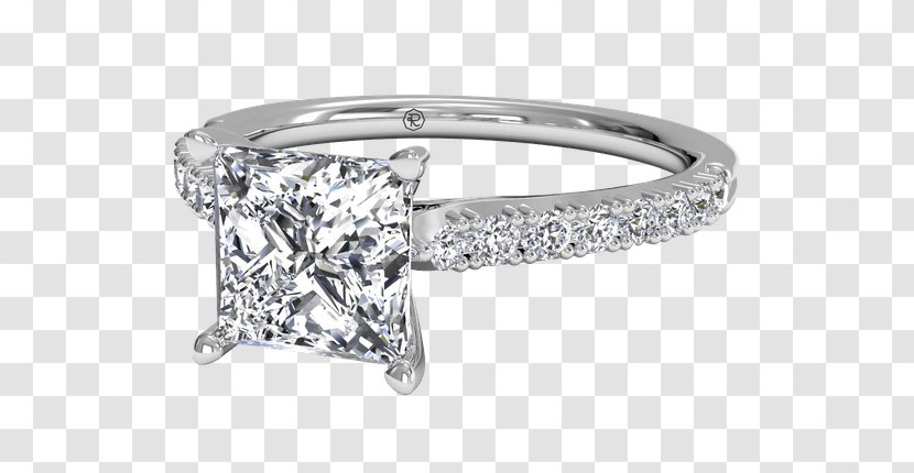 Diamond Cut Engagement Ring Princess - Rings Transparent PNG
