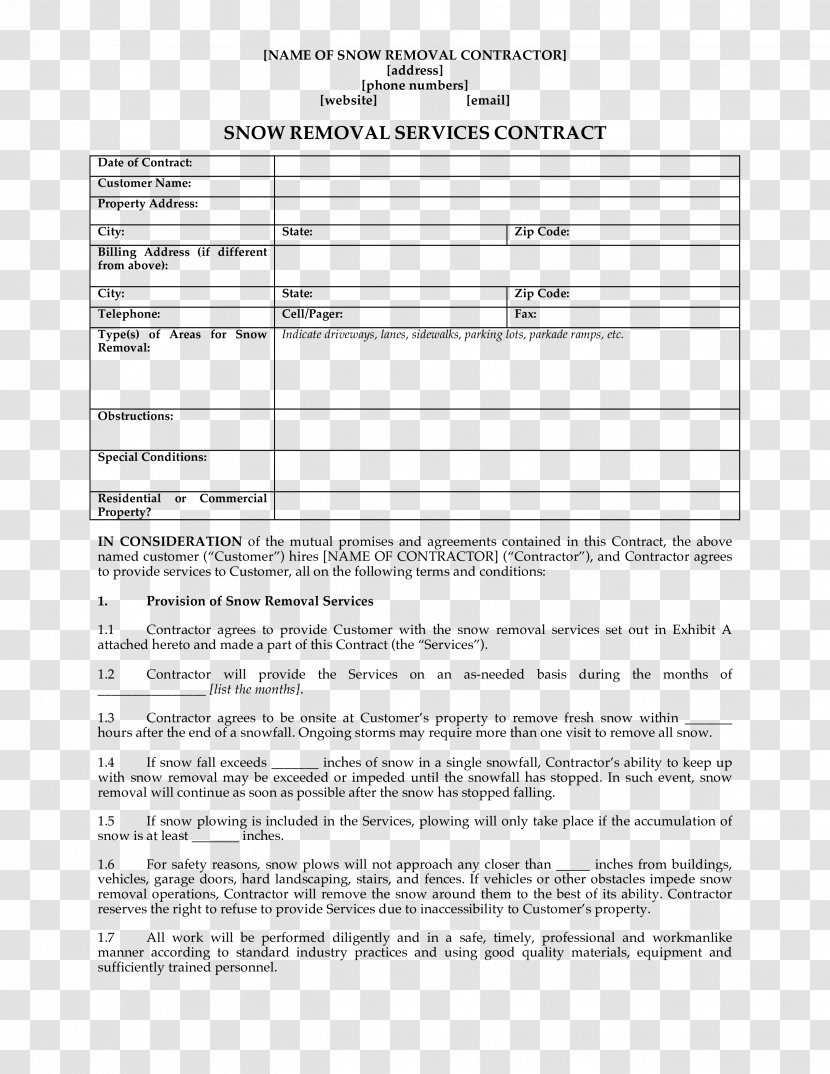 Snow Removal Contract Form Snowplow Template - Flower - Ads Transparent PNG