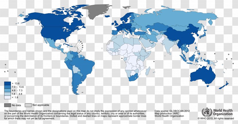World Map Skin Cancer - Colorectal Transparent PNG