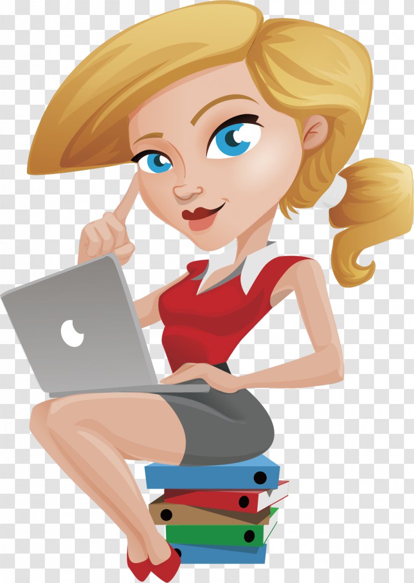 Laptop Woman Illustration - Frame - Sitting On The Folder Office White Collar Transparent PNG