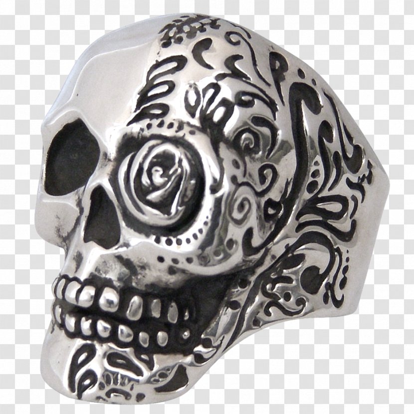 Skull Silver Face Ring Size 0 - Side Transparent PNG