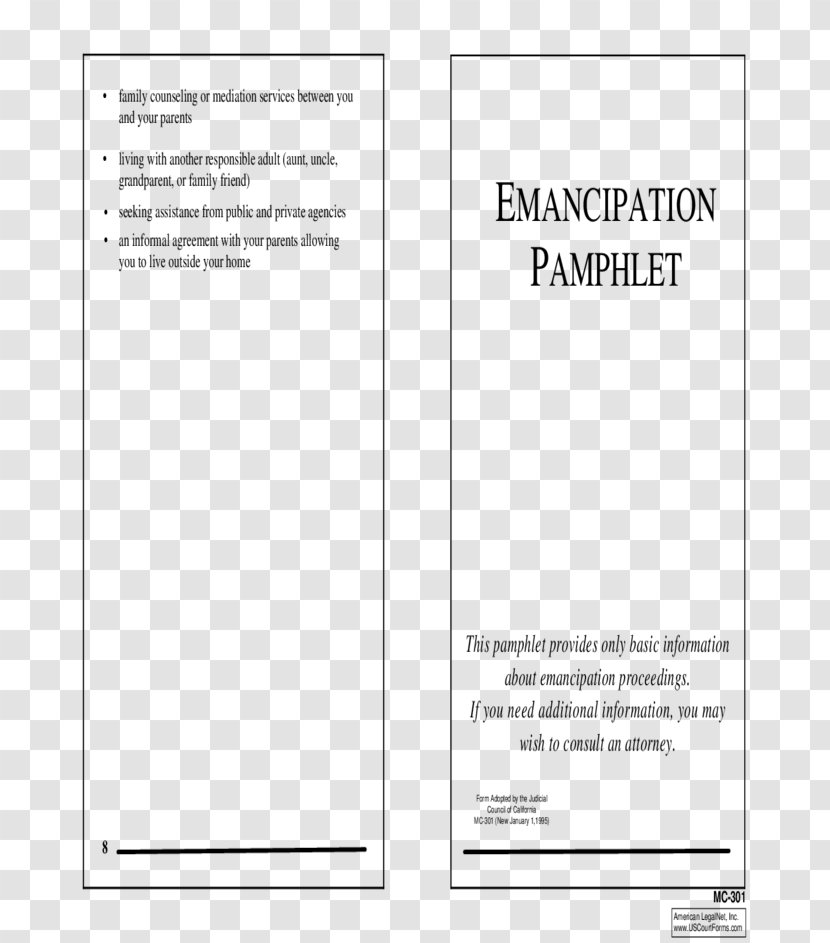 Emancipation Of Minors Court Child Custody - California - Pamphlet Transparent PNG