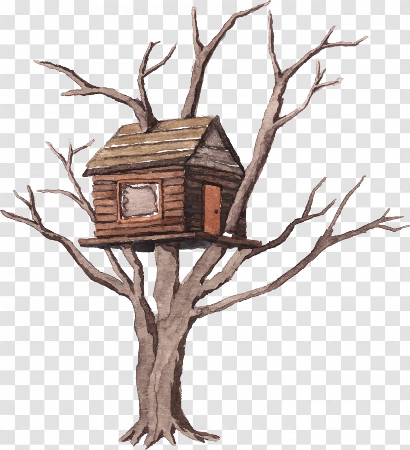 Tree Watercolor Painting Illustration - Branch - Building Log Cabin Transparent PNG