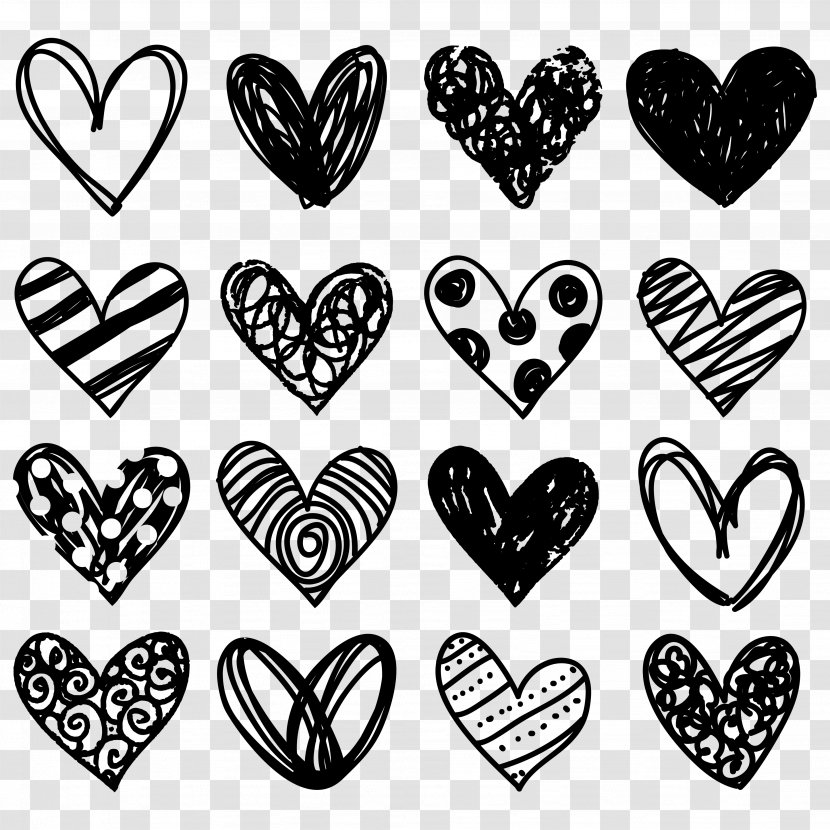 Heart Doodle Clip Art - Silhouette Transparent PNG