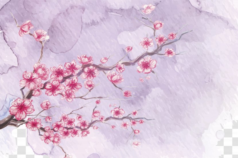 Watercolor Painting Ink Wash - Spring - Cherry Blossoms Transparent PNG