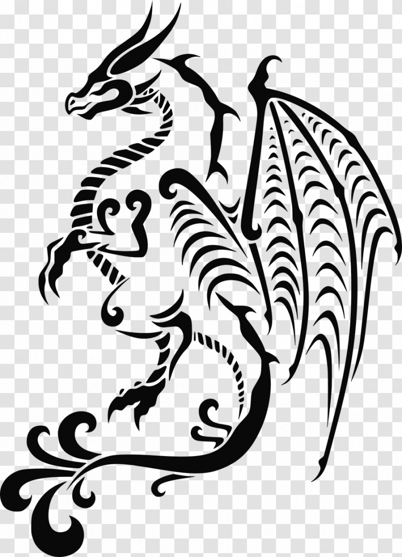 Tattoo Chinese Dragon White Clip Art - Fictional Character Transparent PNG