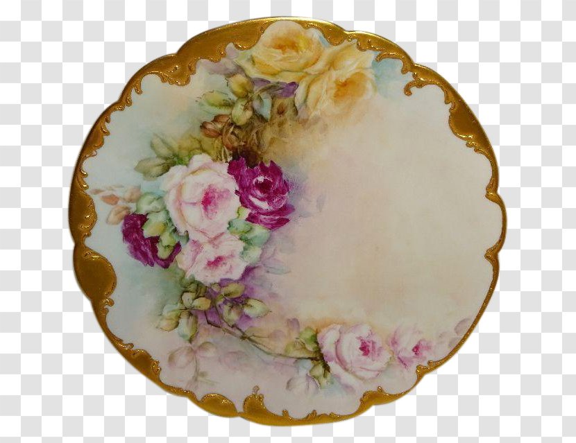 Limoges Plate Tableware Platter Porcelain - Rose Family - Hand Painted Transparent PNG