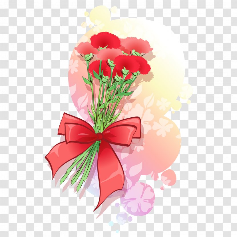 Carnation Flower Euclidean Vector - Flora - A Bouquet Of Flowers And Bow Transparent PNG