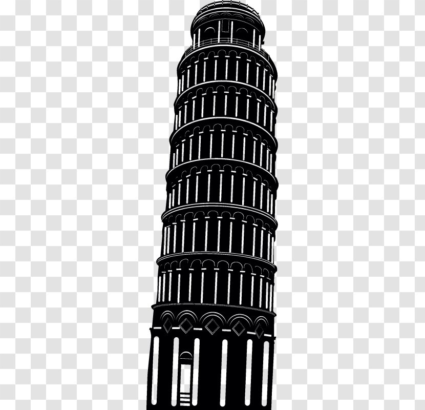 Leaning Tower Of Pisa Eiffel Building Monument - Black And White Transparent PNG