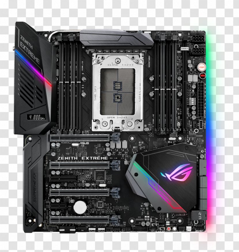 Mainboard Asus ROG Zenith Extreme PC Base AMD TR4 Form Factor E ASUS ZENITH EXTREME - Ddr4 Sdram - MotherboardExtended ATXSocket TR4AMD X399Socket TR4Others Transparent PNG