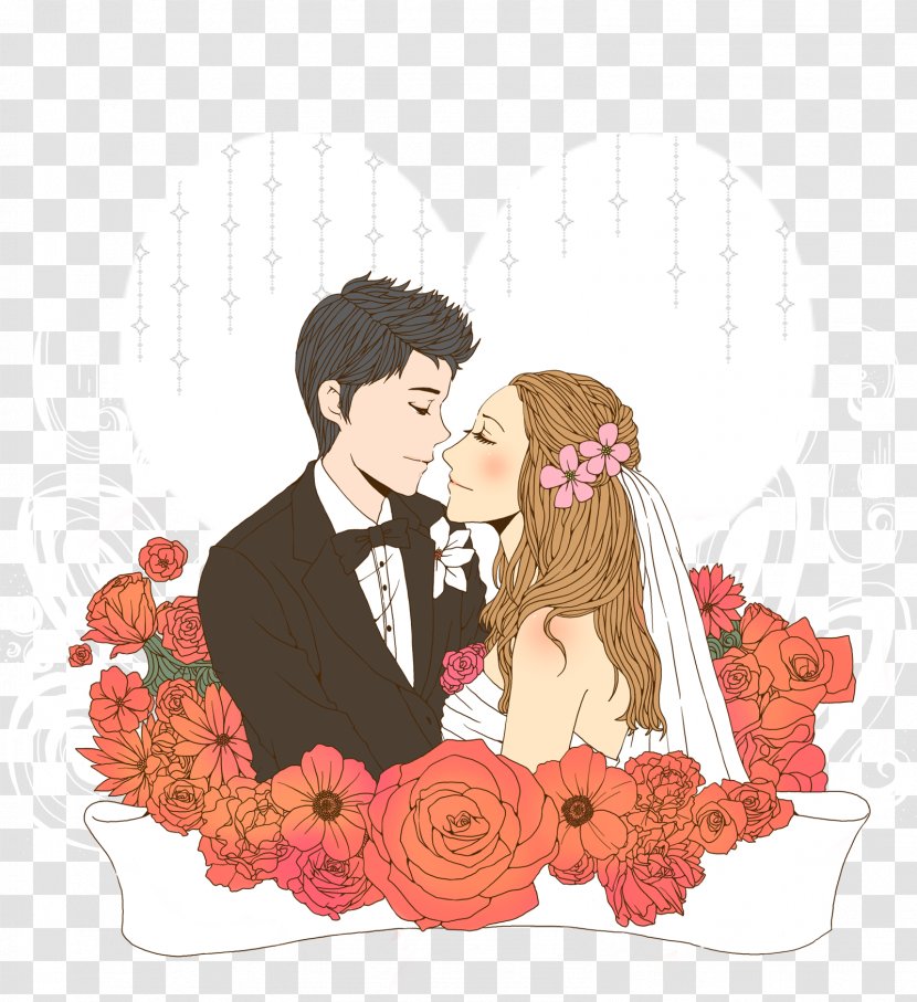 Marriage Proposal Romance Bridegroom - Flower - Hand-painted Bride And Groom Transparent PNG