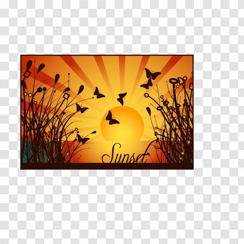 Sunset Nature Landscape - Rectangle - Silhouette Transparent PNG