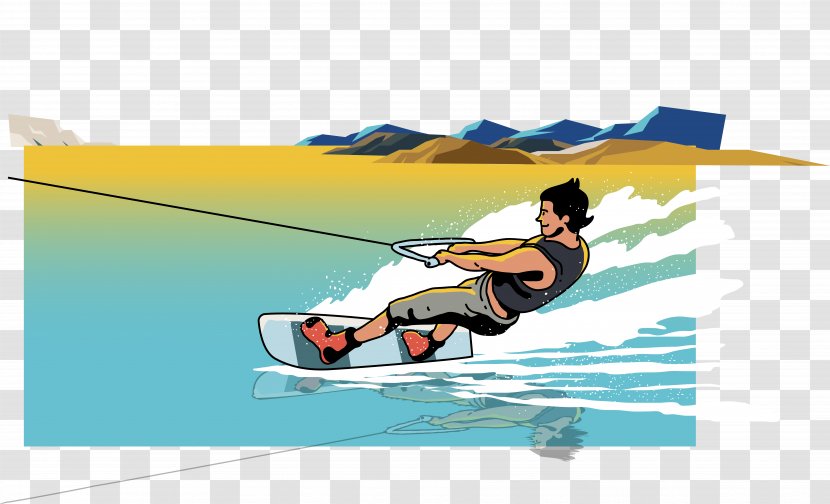 Wakeboarding Kitesurfing Cartoon Illustration - Wake - Sea Skateboard Vector Transparent PNG