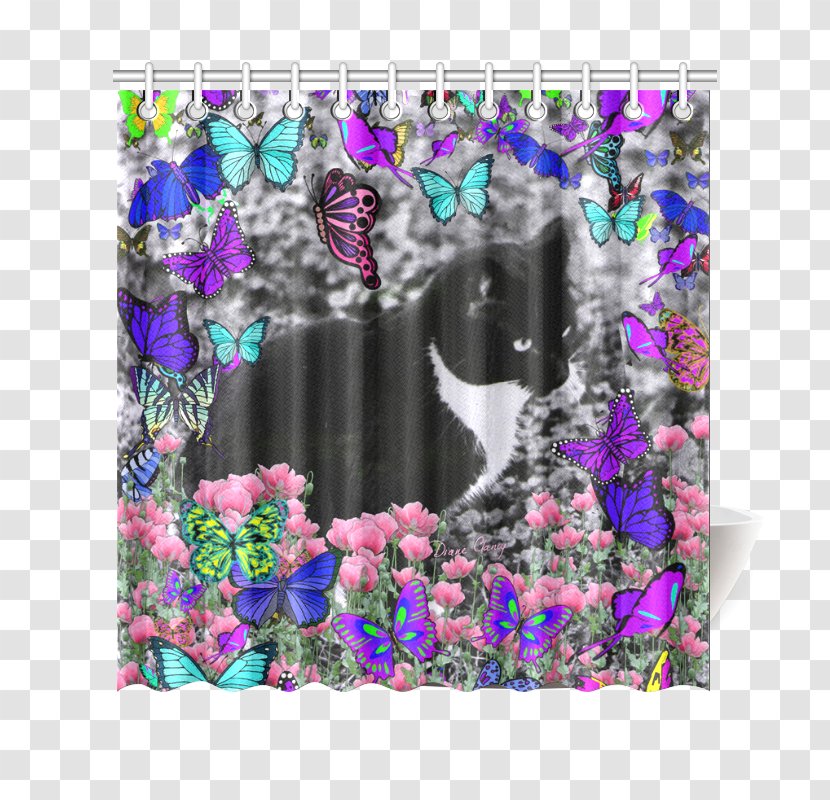 Dark Purple Butterfly Green Blue - Tuxedo Cat Transparent PNG