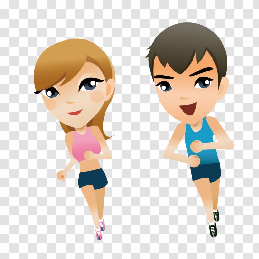 Jogging Running Cartoon - Flower - Sport Couple Transparent PNG