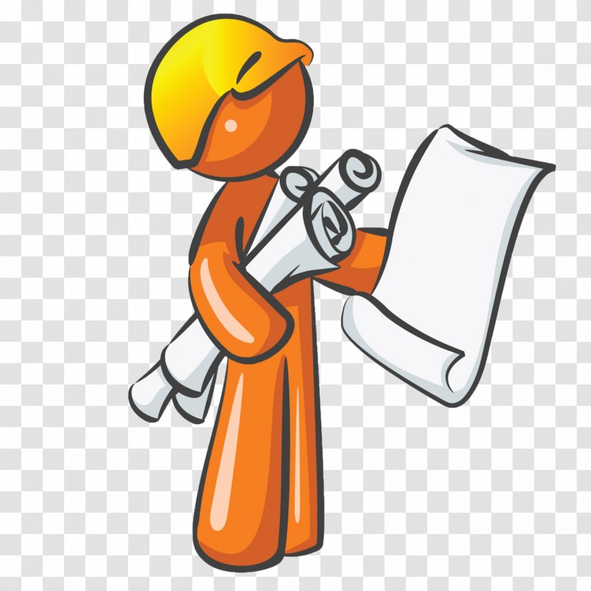 Architecture Blueprint Drawing Clip Art - Orange - Industrial Worker Transparent PNG