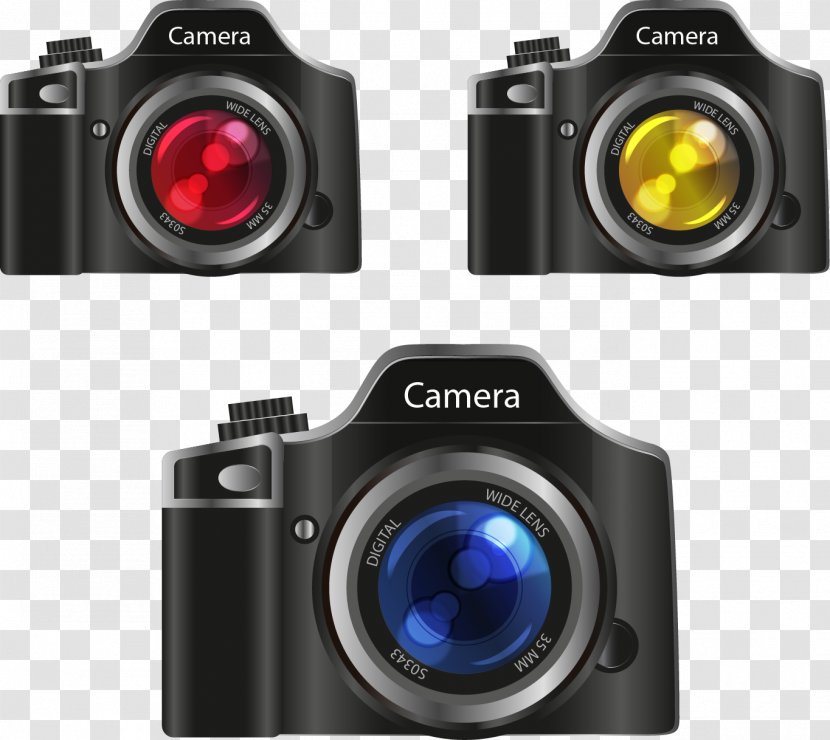 Canon EOS 5D Digital SLR Single-lens Reflex Camera - Vector Hand-painted Three Black Cameras Transparent PNG