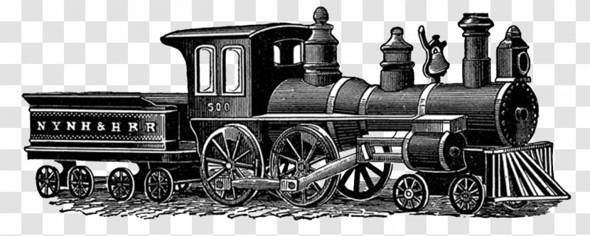 Train Rail Transport Steam Locomotive Clip Art - Monochrome Photography Transparent PNG