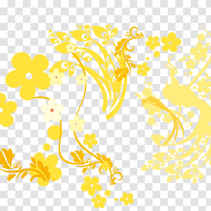 Yellow Floral Design Pattern Vector Graphics - Wall Sticker Transparent PNG