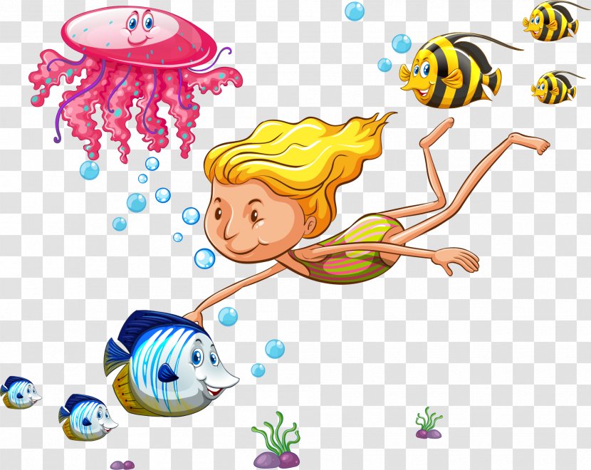 Download Clip Art - Organism - And Small Fish Swimming Children Transparent PNG