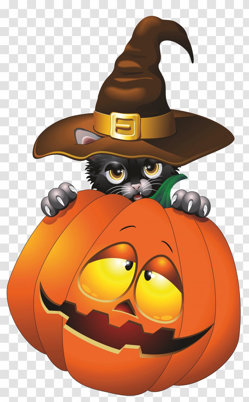 Cat Halloween Jack-o-lantern Clip Art - Witch Transparent PNG