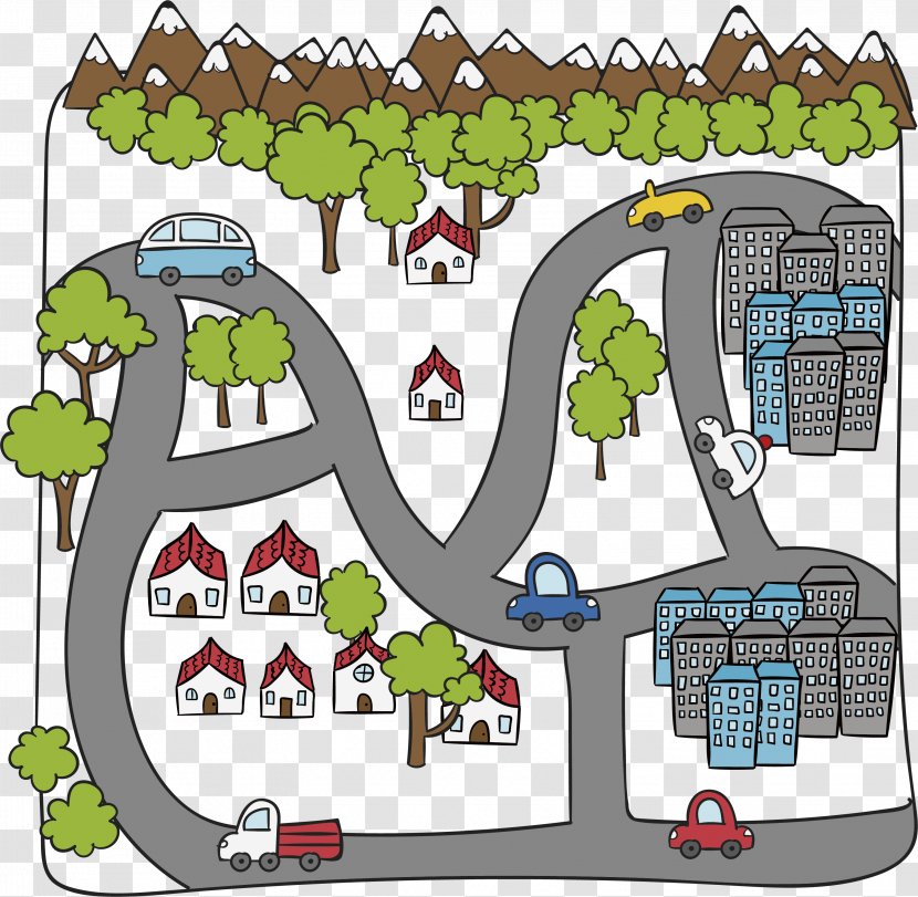 Cartoon Drawing - Engineering - HandPainted Urban Road Planning Transparent PNG