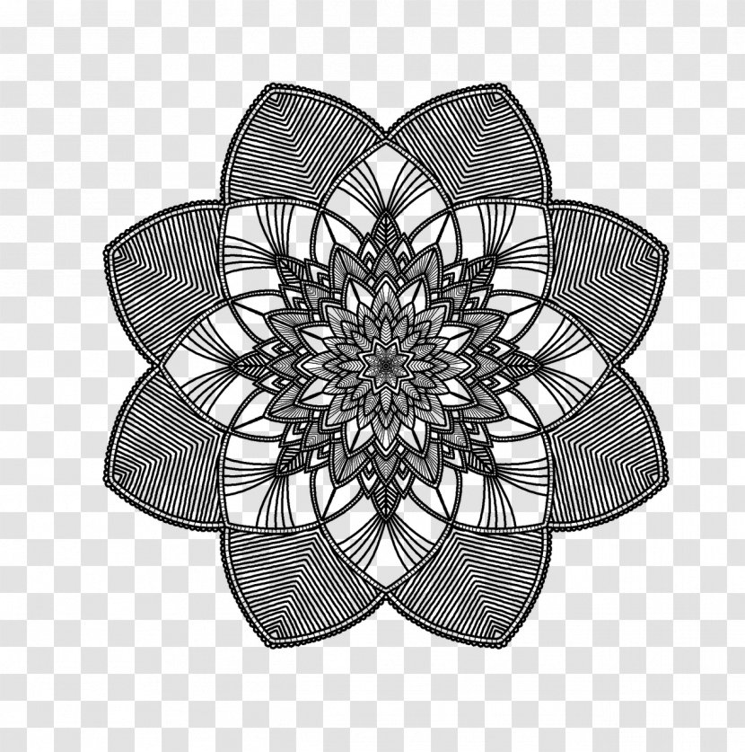 Mandala Modell Drawing Geometric Shape Circle - Monochrome - Flowers Transparent PNG