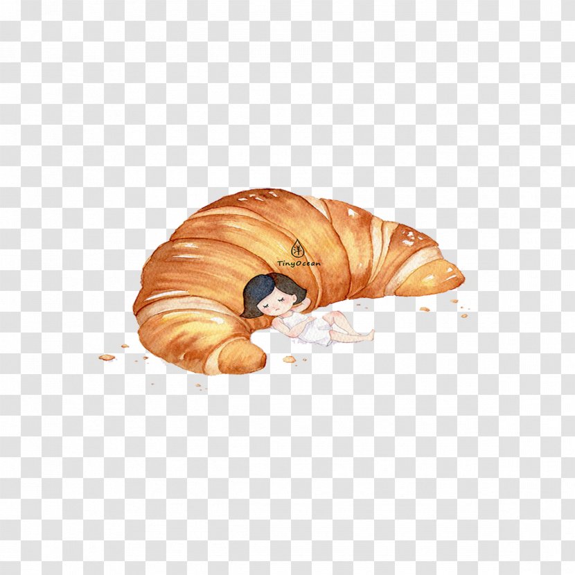 Croissant Bread Cartoon - Hand-painted Croissants Transparent PNG