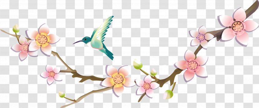 Bird Floral Design Flower - Plant - Peach Branches And Birds Transparent PNG