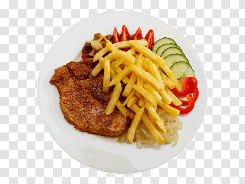 French Fries Steak Frites Leftovers Beef Plate - Schnitzel - Meat Transparent PNG