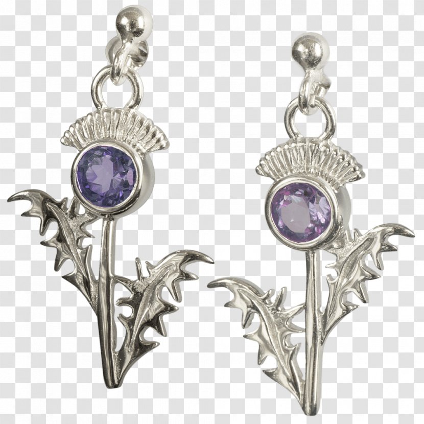 Silver Thistle Amethyst Earrings. Ortak Jewellery DWO449 CE224 Purple - Fashion Accessory - Earrings Transparent PNG