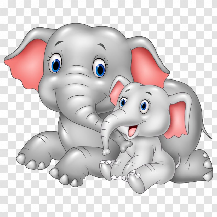 Infant Cartoon Mother Illustration - Indian Elephant - Gray Transparent PNG