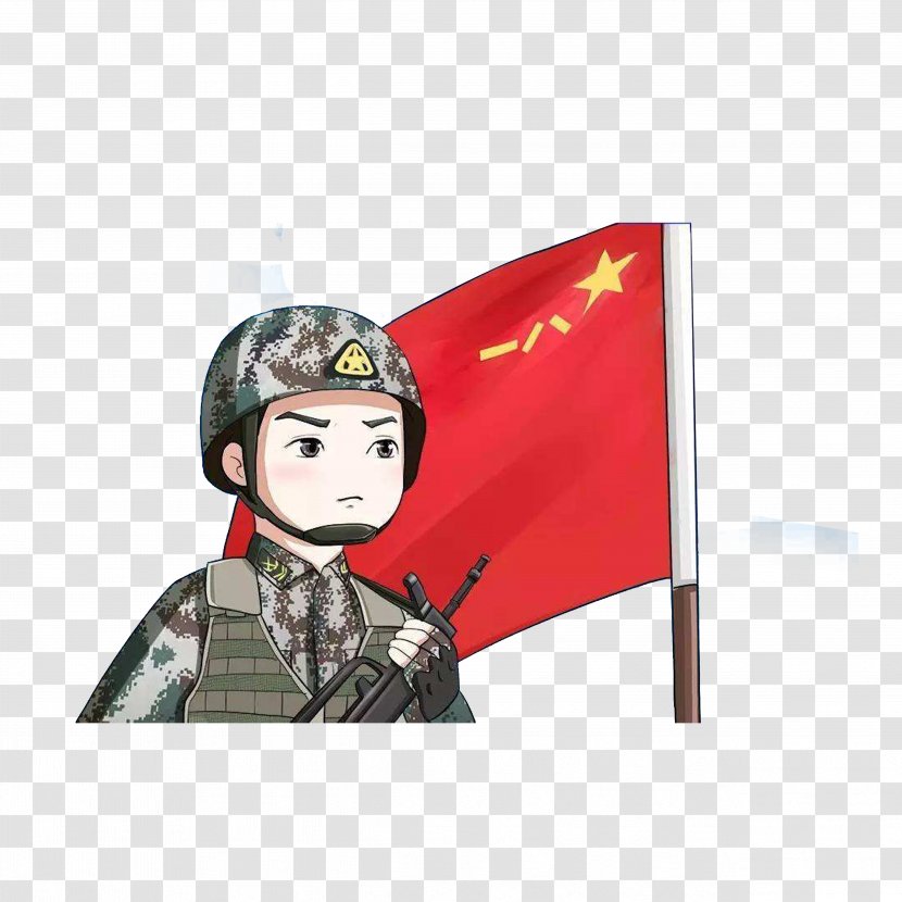 Cartoon Soldier Drawing Illustration - Under The Red Flag Armed Attention Transparent PNG