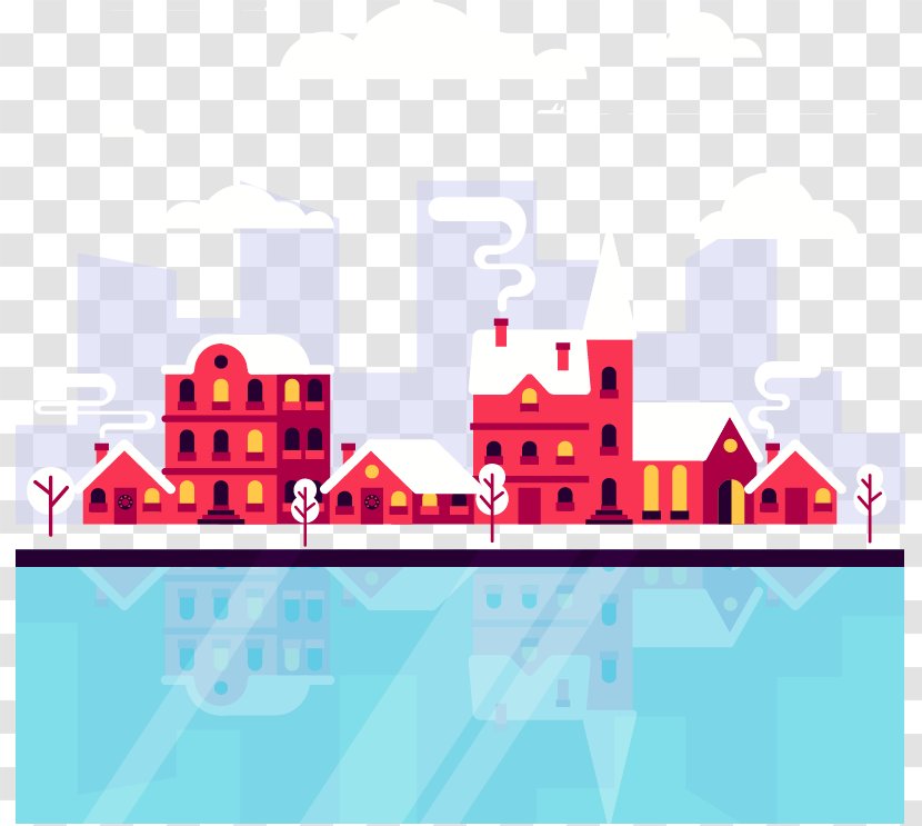 Building House Illustration - Poster - Lakeside Town Transparent PNG