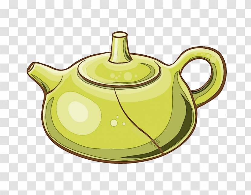 Kettle Teapot Lid Green Yellow - Wet Ink - Pottery Dishware Transparent PNG